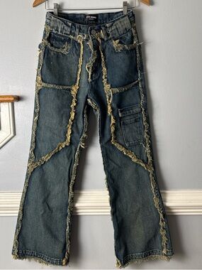 Frayed Panel Dark Wash Women’s Jeans - Unknown Brand